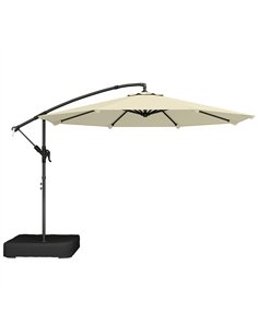 Outsunny 3 m Garden Cantilever Parasol with Cross Base, Sandbag, 360° Rotating Overhanging Banana Umbrella, Beige