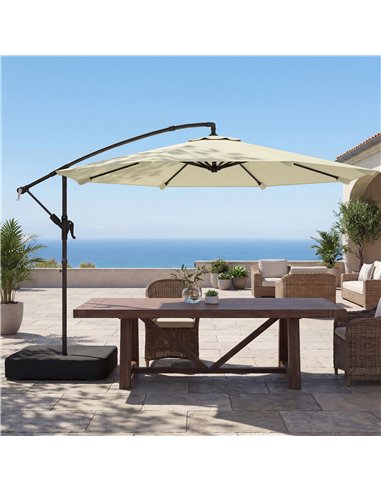 Outsunny 3 m Garden Cantilever Parasol with Cross Base, Sandbag, 360° Rotating Overhanging Banana Umbrella, Beige