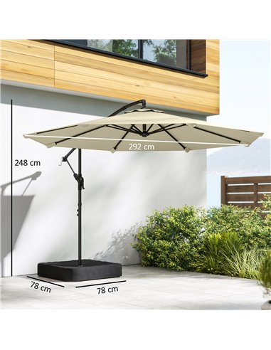 Outsunny 3 m Garden Cantilever Parasol with Cross Base, Sandbag, 360° Rotating Overhanging Banana Umbrella, Beige