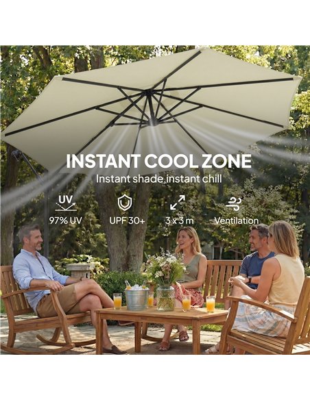 Outsunny 3 m Garden Cantilever Parasol with Cross Base, Sandbag, 360° Rotating Overhanging Banana Umbrella, Beige - pic 189170 | FastDaddyshop