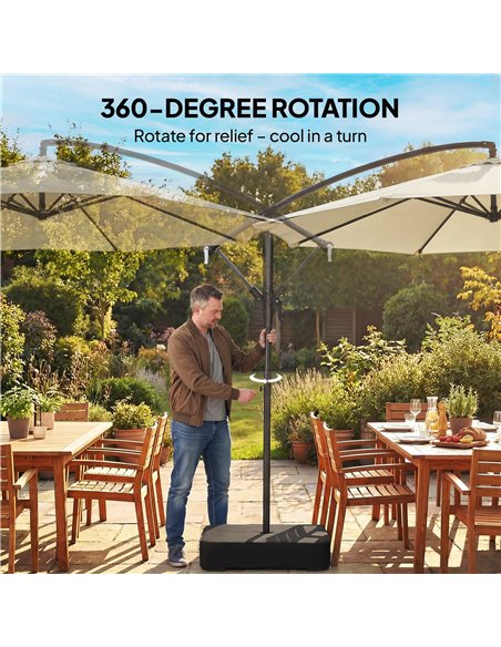 Outsunny 3 m Garden Cantilever Parasol with Cross Base, Sandbag, 360° Rotating Overhanging Banana Umbrella, Beige - pic 189171 | FastDaddyshop