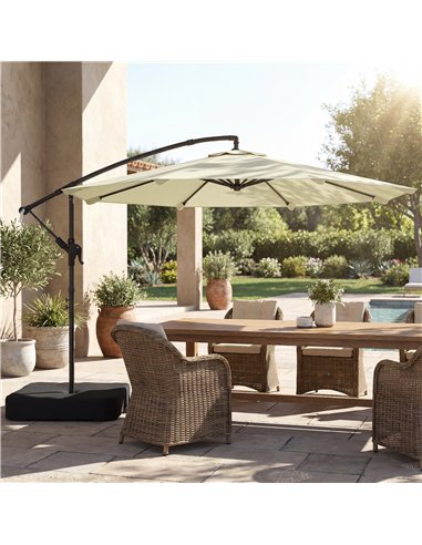 Outsunny 3 m Garden Cantilever Parasol with Cross Base, Sandbag, 360° Rotating Overhanging Banana Umbrella, Beige