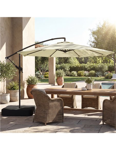 Outsunny 3 m Garden Cantilever Parasol with Cross Base, Sandbag, 360° Rotating Overhanging Banana Umbrella, Beige - pic 189174 | FastDaddyshop