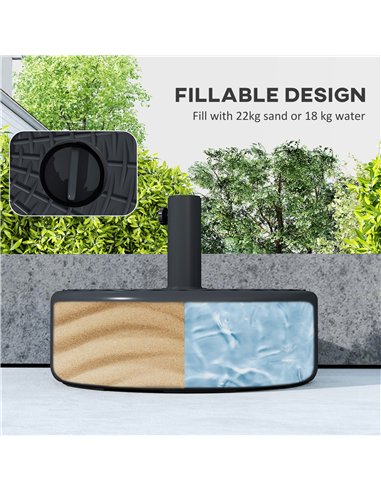 Outsunny Patio Umbrella Base 22kg Sand Filled Garden Parasol Stand forfor 38mm/48mm Poles, Black