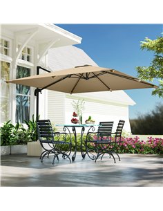 Outsunny 3 x 3 m Cantilever Parasol, Square Patio Umbrella with Crank Handle, Cross Base, Tilt, 360° Rotation, Khaki 2