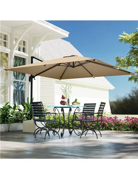 Outsunny 3 x 3 m Cantilever Parasol, Square Patio Umbrella with Crank Handle, Cross Base, Tilt, 360° Rotation, Khaki - pic 189185 | FastDaddyshop