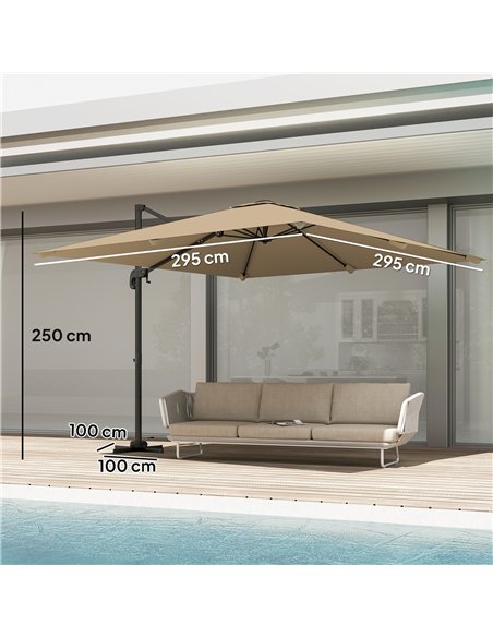 Outsunny 3 x 3 m Cantilever Parasol, Square Patio Umbrella with Crank Handle, Cross Base, Tilt, 360° Rotation, Khaki - pic 189186 | FastDaddyshop