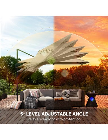 Outsunny 3 x 3 m Cantilever Parasol, Square Patio Umbrella with Crank Handle, Cross Base, Tilt, 360° Rotation, Khaki