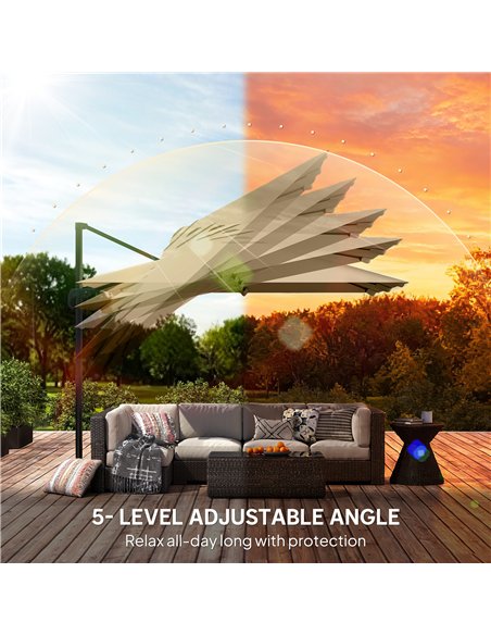 Outsunny 3 x 3 m Cantilever Parasol, Square Patio Umbrella with Crank Handle, Cross Base, Tilt, 360° Rotation, Khaki - pic 189189 | FastDaddyshop