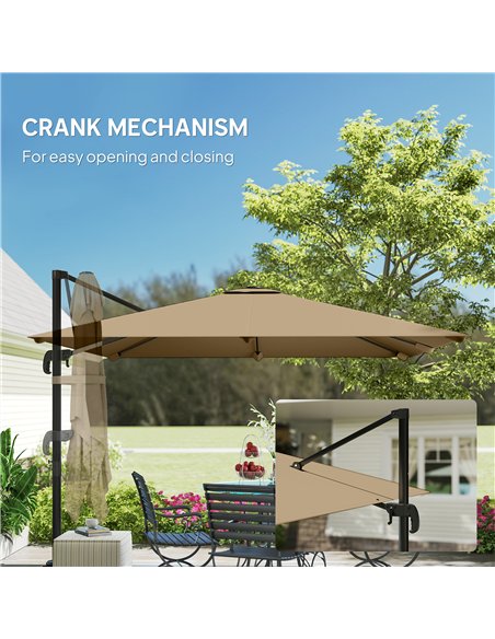 Outsunny 3 x 3 m Cantilever Parasol, Square Patio Umbrella with Crank Handle, Cross Base, Tilt, 360° Rotation, Khaki - pic 189191 | FastDaddyshop