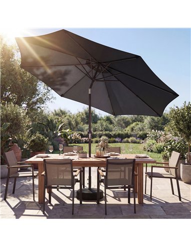Outsunny 2.7 m Garden Parasol Umbrella with Cross Base and Sandbag, Retractable Ribs, Outdoor Table Market Umbrella, Black