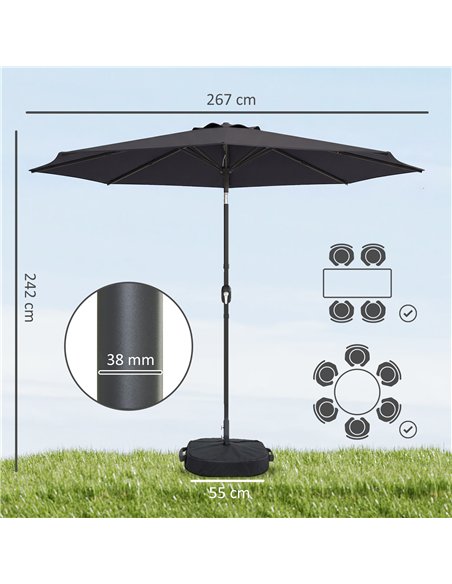Outsunny 2.7 m Garden Parasol Umbrella with Cross Base and Sandbag, Retractable Ribs, Outdoor Table Market Umbrella, Black - pic 189195 | FastDaddyshop