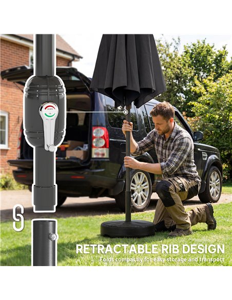 Outsunny 2.7 m Garden Parasol Umbrella with Cross Base and Sandbag, Retractable Ribs, Outdoor Table Market Umbrella, Black - pic 189197 | FastDaddyshop