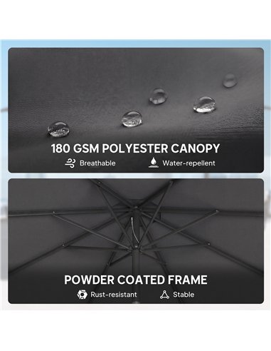 Outsunny 2.7 m Garden Parasol Umbrella with Cross Base and Sandbag, Retractable Ribs, Outdoor Table Market Umbrella, Black