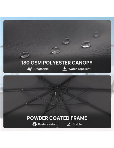 Outsunny 2.7 m Garden Parasol Umbrella with Cross Base and Sandbag, Retractable Ribs, Outdoor Table Market Umbrella, Black - pic 189199 | FastDaddyshop