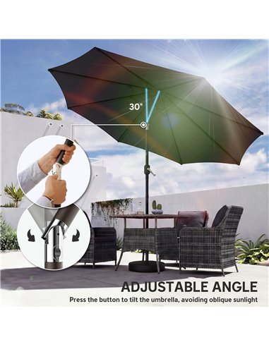 Outsunny 2.7 m Garden Parasol Umbrella with Cross Base and Sandbag, Retractable Ribs, Outdoor Table Market Umbrella, Black