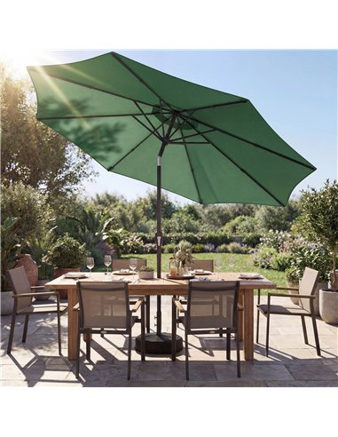Outsunny 2.7 m Garden Parasol Umbrella with Cross Base and Sandbag, Retractable Ribs, Outdoor Table Market Umbrella, Green