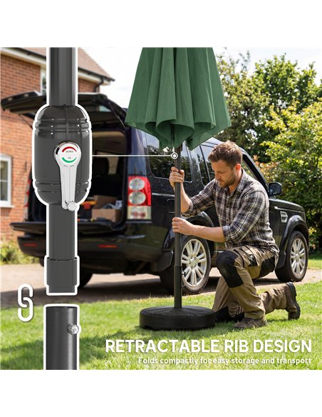 Outsunny 2.7 m Garden Parasol Umbrella with Cross Base and Sandbag, Retractable Ribs, Outdoor Table Market Umbrella, Green - pic 189206 | FastDaddyshop