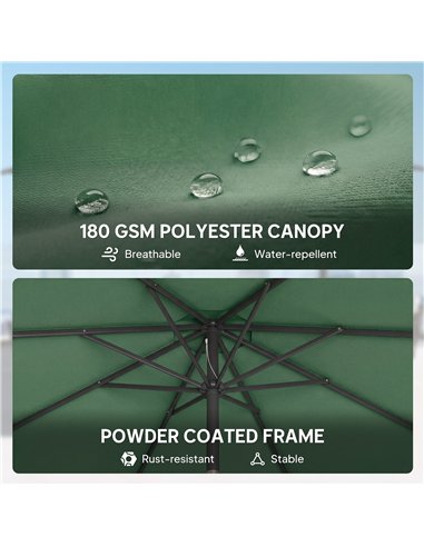 Outsunny 2.7 m Garden Parasol Umbrella with Cross Base and Sandbag, Retractable Ribs, Outdoor Table Market Umbrella, Green