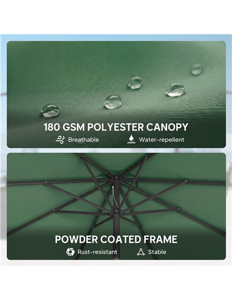 Outsunny 2.7 m Garden Parasol Umbrella with Cross Base and Sandbag, Retractable Ribs, Outdoor Table Market Umbrella, Green - pic 189208 | FastDaddyshop
