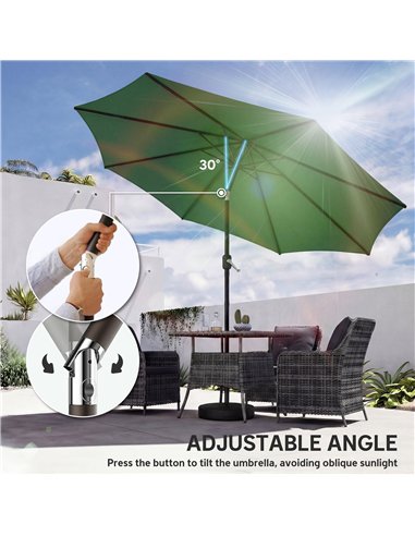 Outsunny 2.7 m Garden Parasol Umbrella with Cross Base and Sandbag, Retractable Ribs, Outdoor Table Market Umbrella, Green