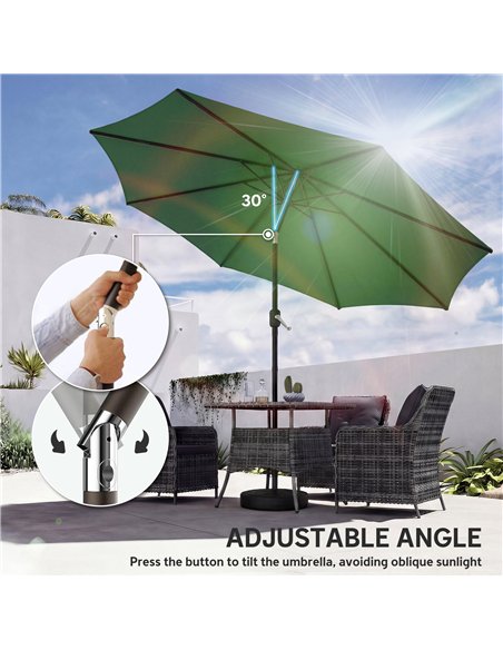 Outsunny 2.7 m Garden Parasol Umbrella with Cross Base and Sandbag, Retractable Ribs, Outdoor Table Market Umbrella, Green - pic 189209 | FastDaddyshop