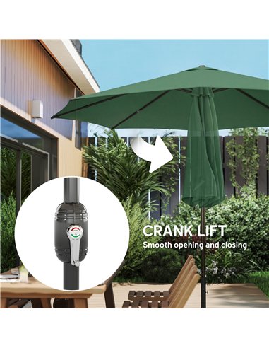 Outsunny 2.7 m Garden Parasol Umbrella with Cross Base and Sandbag, Retractable Ribs, Outdoor Table Market Umbrella, Green
