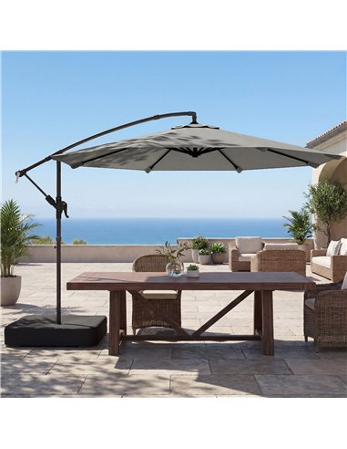 Outsunny 3 m Garden Cantilever Parasol with Cross Base, Sandbag, 360° Rotating Overhanging Banana Umbrella, Grey