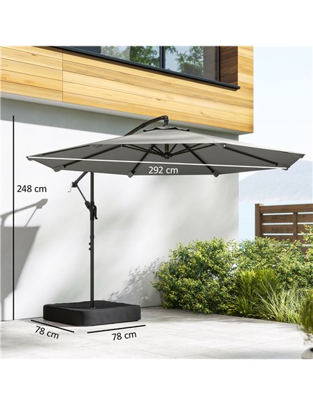 Outsunny 3 m Garden Cantilever Parasol with Cross Base, Sandbag, 360° Rotating Overhanging Banana Umbrella, Grey - pic 189213 | FastDaddyshop