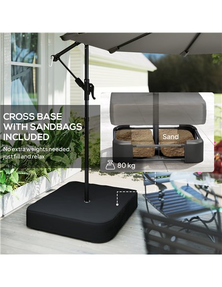 Outsunny 3 m Garden Cantilever Parasol with Cross Base, Sandbag, 360° Rotating Overhanging Banana Umbrella, Grey - pic 189214 | FastDaddyshop