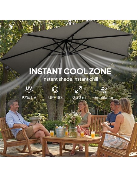 Outsunny 3 m Garden Cantilever Parasol with Cross Base, Sandbag, 360° Rotating Overhanging Banana Umbrella, Grey - pic 189215 | FastDaddyshop