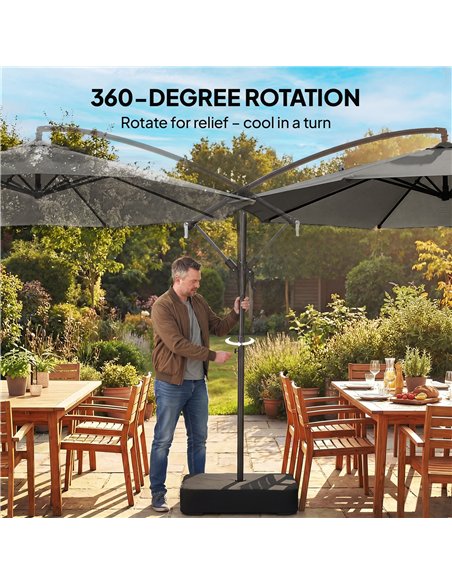 Outsunny 3 m Garden Cantilever Parasol with Cross Base, Sandbag, 360° Rotating Overhanging Banana Umbrella, Grey - pic 189216 | FastDaddyshop