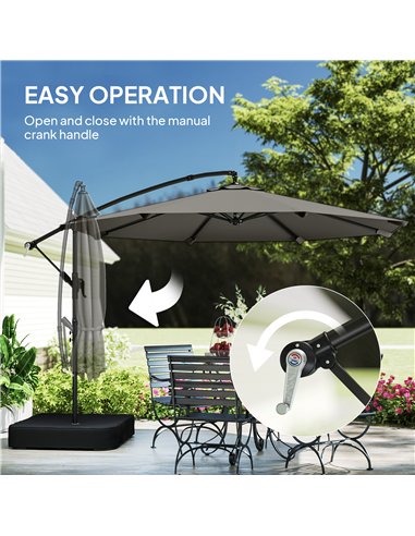 Outsunny 3 m Garden Cantilever Parasol with Cross Base, Sandbag, 360° Rotating Overhanging Banana Umbrella, Grey