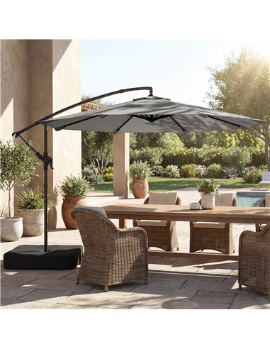 Outsunny 3 m Garden Cantilever Parasol with Cross Base, Sandbag, 360° Rotating Overhanging Banana Umbrella, Grey