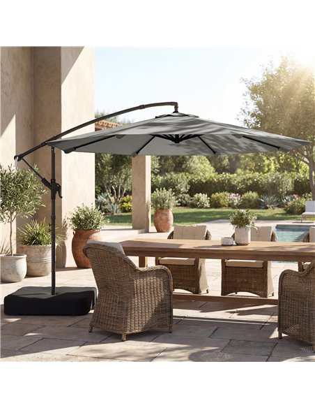 Outsunny 3 m Garden Cantilever Parasol with Cross Base, Sandbag, 360° Rotating Overhanging Banana Umbrella, Grey - pic 189219 | FastDaddyshop