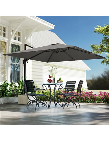 Outsunny 3 x 3 m Cantilever Parasol, Square Patio Umbrella with Crank Handle, Cross Base, Tilt, 360° Rotation, Dark Grey