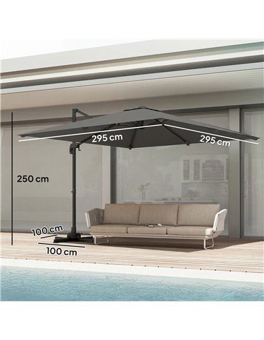 Outsunny 3 x 3 m Cantilever Parasol, Square Patio Umbrella with Crank Handle, Cross Base, Tilt, 360° Rotation, Dark Grey