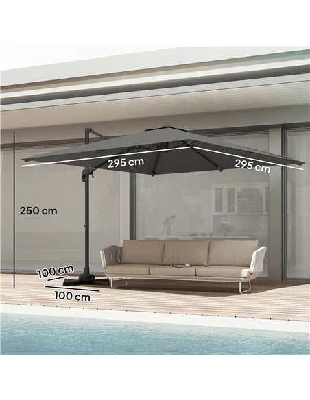 Outsunny 3 x 3 m Cantilever Parasol, Square Patio Umbrella with Crank Handle, Cross Base, Tilt, 360° Rotation, Dark Grey - pic 189222 | FastDaddyshop