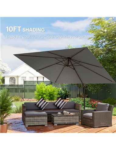 Outsunny 3 x 3 m Cantilever Parasol, Square Patio Umbrella with Crank Handle, Cross Base, Tilt, 360° Rotation, Dark Grey
