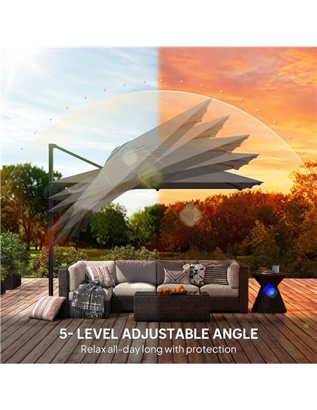 Outsunny 3 x 3 m Cantilever Parasol, Square Patio Umbrella with Crank Handle, Cross Base, Tilt, 360° Rotation, Dark Grey - pic 189225 | FastDaddyshop