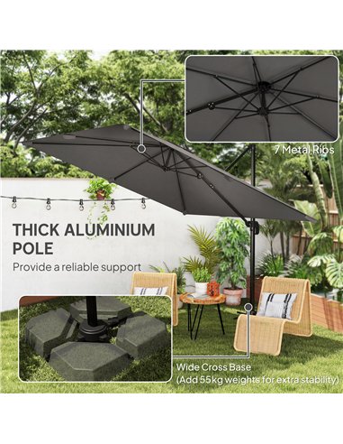 Outsunny 3 x 3 m Cantilever Parasol, Square Patio Umbrella with Crank Handle, Cross Base, Tilt, 360° Rotation, Dark Grey