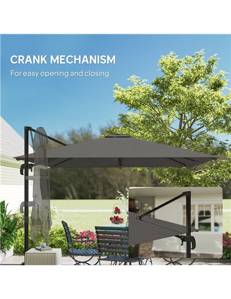 Outsunny 3 x 3 m Cantilever Parasol, Square Patio Umbrella with Crank Handle, Cross Base, Tilt, 360° Rotation, Dark Grey - pic 189227 | FastDaddyshop
