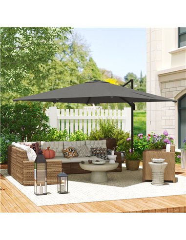 Outsunny 3 x 3 m Cantilever Parasol, Square Patio Umbrella with Crank Handle, Cross Base, Tilt, 360° Rotation, Dark Grey