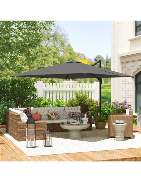 Outsunny 3 x 3 m Cantilever Parasol, Square Patio Umbrella with Crank Handle, Cross Base, Tilt, 360° Rotation, Dark Grey - pic 189228 | FastDaddyshop
