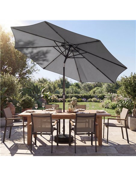 Outsunny 2.7 m Garden Parasol Umbrella with Cross Base and Sandbag, Retractable Ribs, Outdoor Table Market Umbrella, Light Grey - pic 189230 | FastDaddyshop