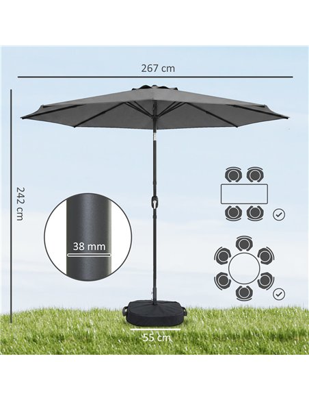 Outsunny 2.7 m Garden Parasol Umbrella with Cross Base and Sandbag, Retractable Ribs, Outdoor Table Market Umbrella, Light Grey - pic 189231 | FastDaddyshop
