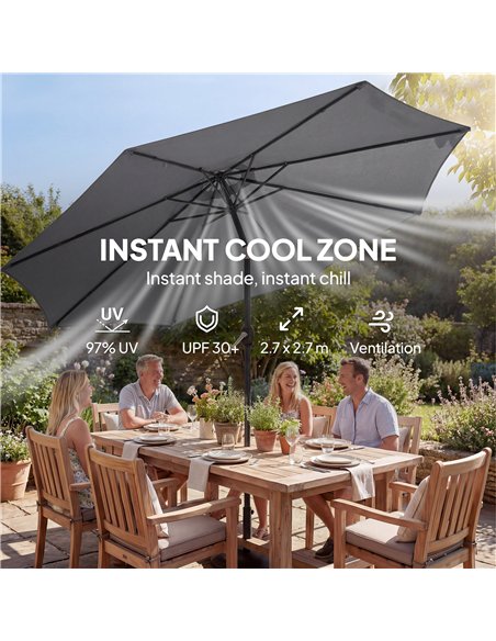 Outsunny 2.7 m Garden Parasol Umbrella with Cross Base and Sandbag, Retractable Ribs, Outdoor Table Market Umbrella, Light Grey - pic 189234 | FastDaddyshop