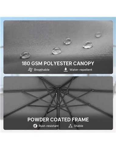 Outsunny 2.7 m Garden Parasol Umbrella with Cross Base and Sandbag, Retractable Ribs, Outdoor Table Market Umbrella, Light Grey