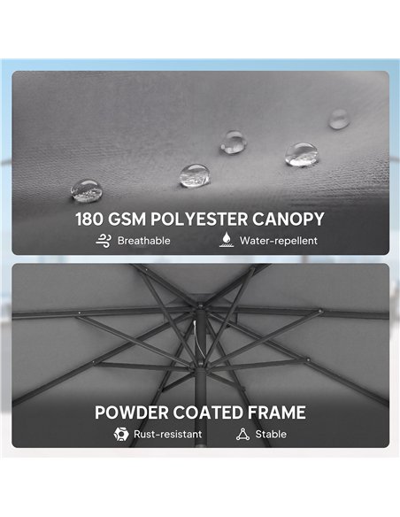 Outsunny 2.7 m Garden Parasol Umbrella with Cross Base and Sandbag, Retractable Ribs, Outdoor Table Market Umbrella, Light Grey - pic 189235 | FastDaddyshop