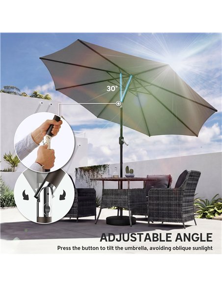 Outsunny 2.7 m Garden Parasol Umbrella with Cross Base and Sandbag, Retractable Ribs, Outdoor Table Market Umbrella, Light Grey - pic 189236 | FastDaddyshop